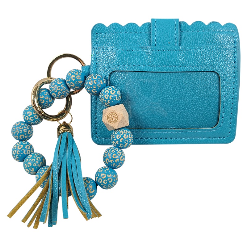 CL-7311 Beaded Leopard Wristlet ID Wallet Light Turquoise