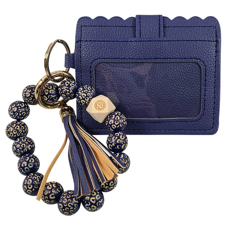 CL-7311 Beaded Leopard Wristlet ID Wallet Navy