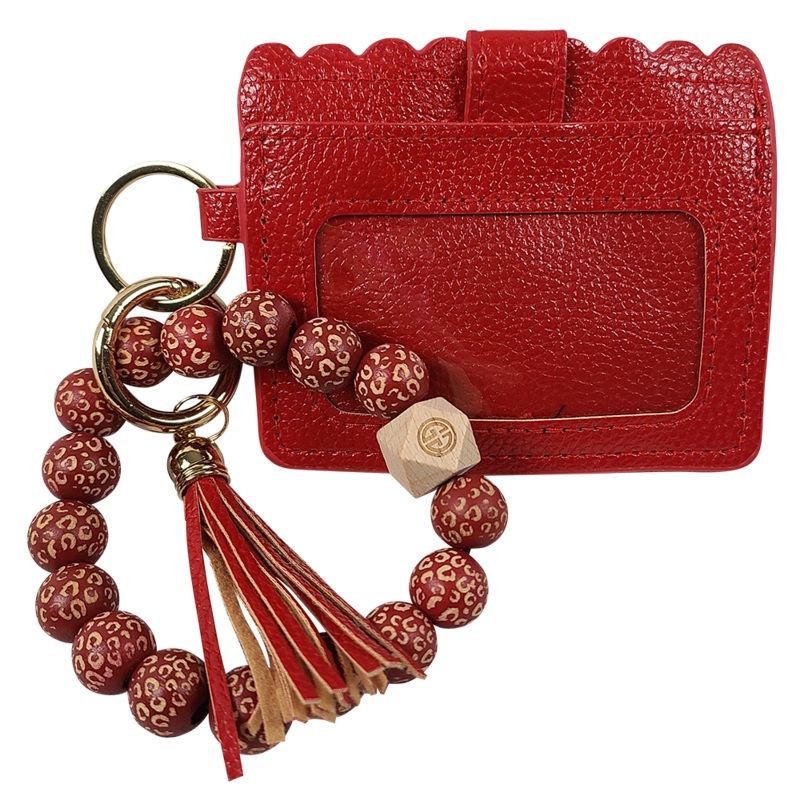 CL-7311 Beaded Leopard Wristlet ID Wallet Red