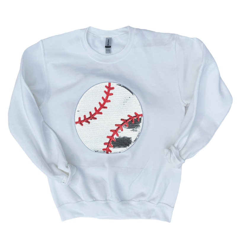 SW-6723 Baseball Sequin White Sweatshirt