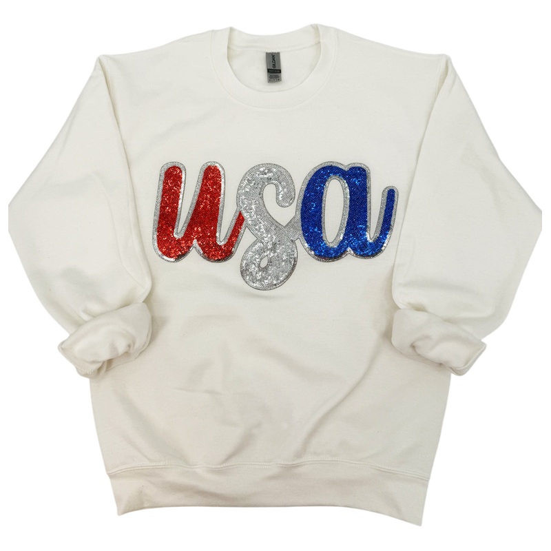 SW-6723 USA SEQUIN Sweatshirt White