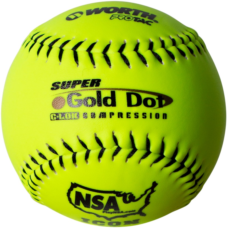 Worth NSA Super Gold Dot ICON 12 44/400 Synthetic Slowpitch Softballs: NI12SY