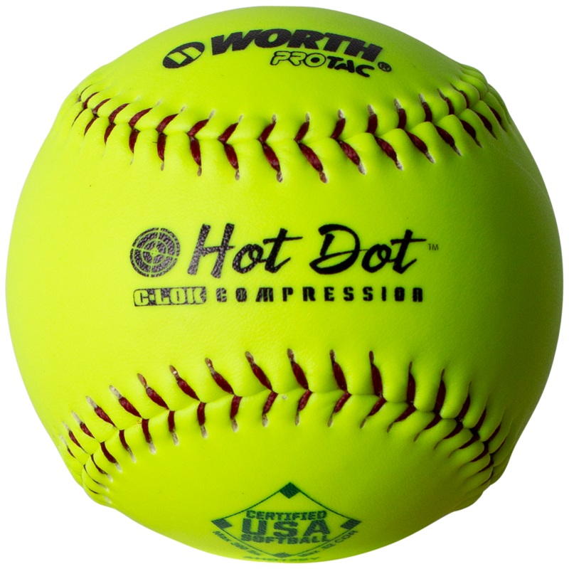 Worth USA Hot Dot 12 52/300 Synthetic Slowpitch Softballs: AHD12SY