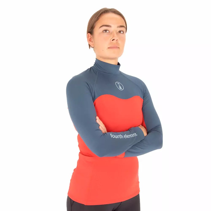 Fourth Element Women’s Long Sleeve Hydro-T Rashguard – Lava/Deep Blue