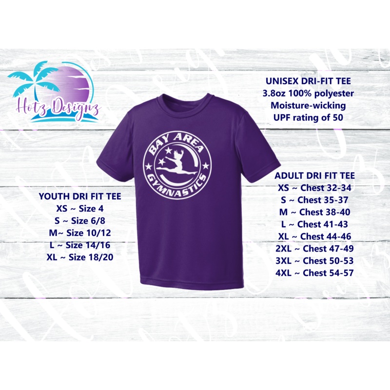 Bay Area Gymnastics Logo Dri-Fit Purple Shirts