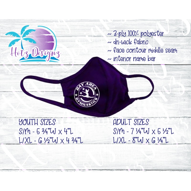 Bay Area Gymnastics Logo Mask|Youth S/M|Youth L/XL|Adult S/M|Adult L/XL