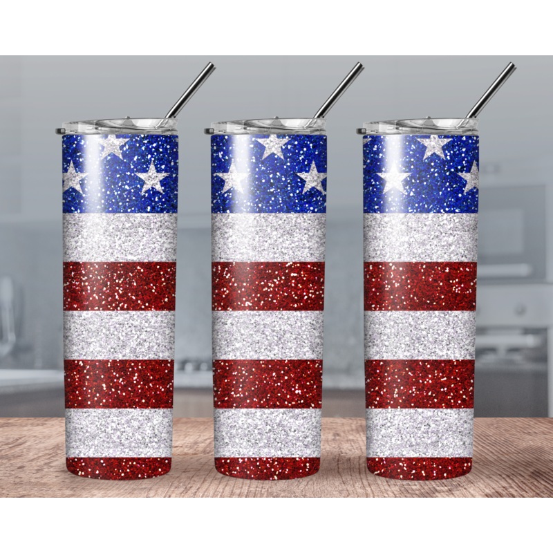 Glitter Flag Skinny Tumbler