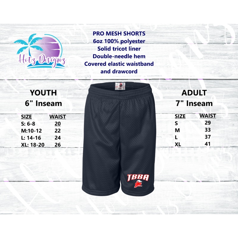 TBBA Baseball Training Shorts (Youth & Adult)