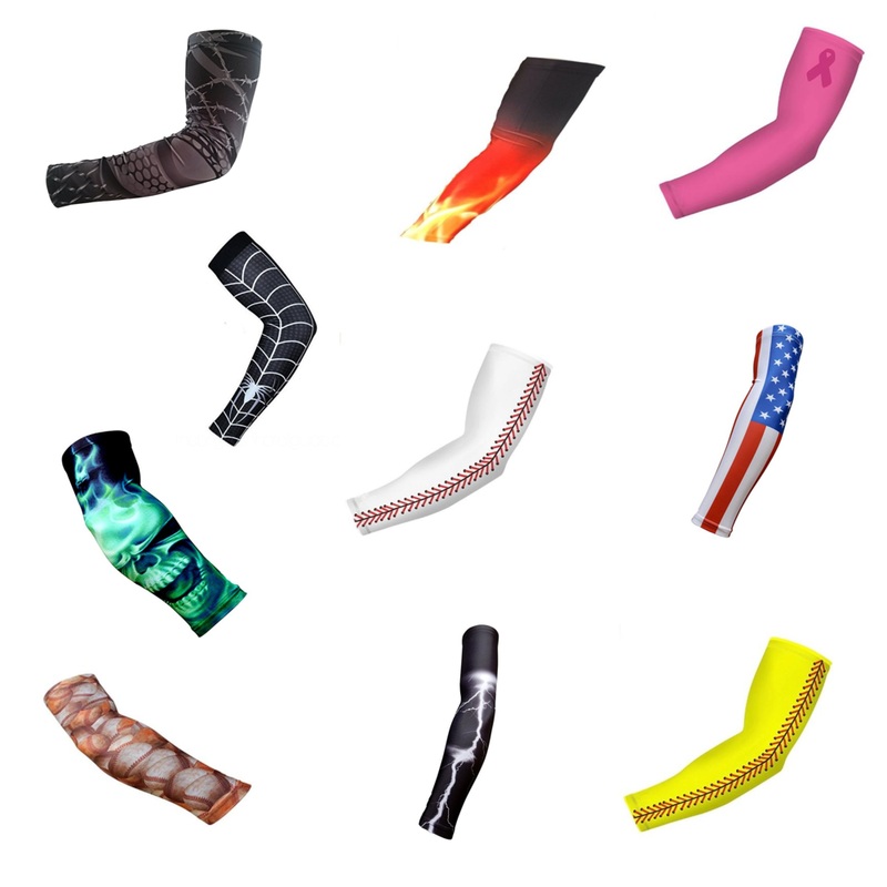 Baseball Arm Sleeves|American Flag|Barbed Wire|Breast Cancer Pink Ribbon|Flamesfire|Green Skull|Vintage Baseballs|White Baseball Stitches|White Lightning|White Spiderman|Yellow Baseball Stitches|Large|Medium|Small|Youth Medium|Youth Large