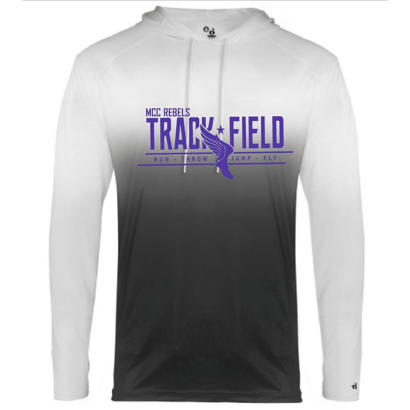 MCC TRACK & FIELD OMBRE BLACK  LONG SLEEVE HOODED TSHIRT #1