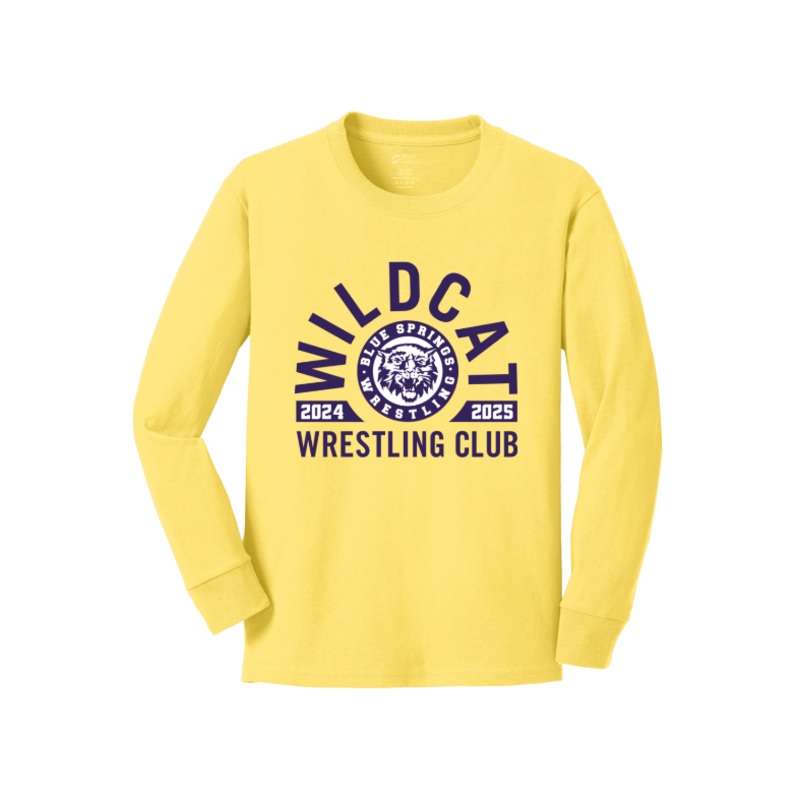 Wildcat Wrestling Club Port & Company Youth Long Sleeve Core Cotton Tee. PC54YLS