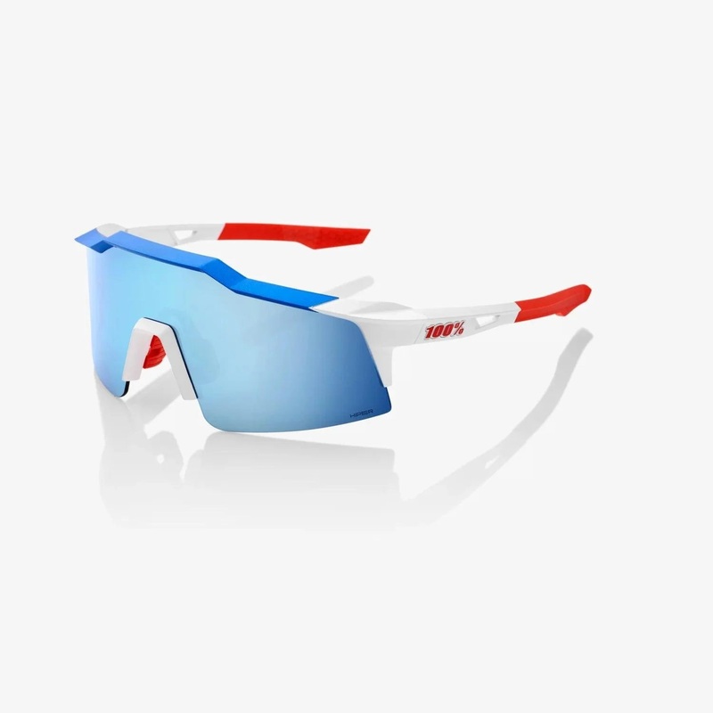 100 Percent Sunglasses – SPEEDCRAFT SL – TotalEnergies Team Matte White / Metallic Blue – HiPER Blue Multilayer Mirror Lens