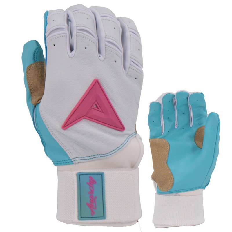 Anarchy Grindstone Long Cuff Batting Glove – White/Carolina/Pink