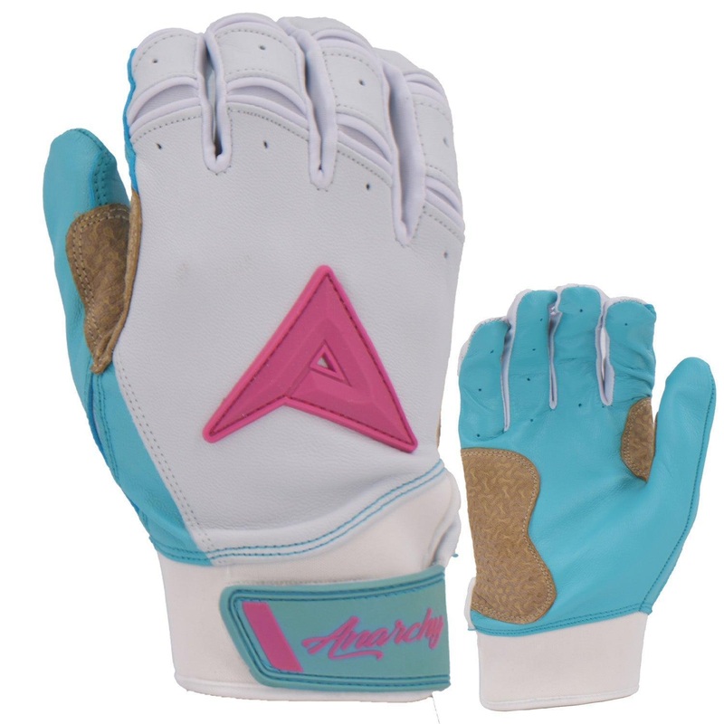 Anarchy Grindstone Short Cuff Batting Glove – White/Carolina/Pink
