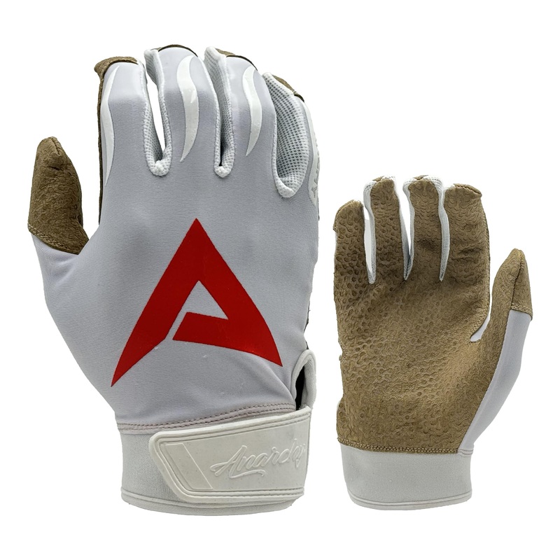 Anarchy Pro Grip Batting Gloves – White/Tan/Red