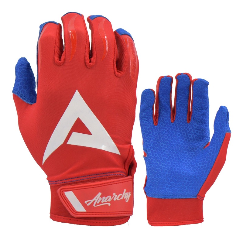 Anarchy Pro Grip Batting Gloves – Red/Royal/White