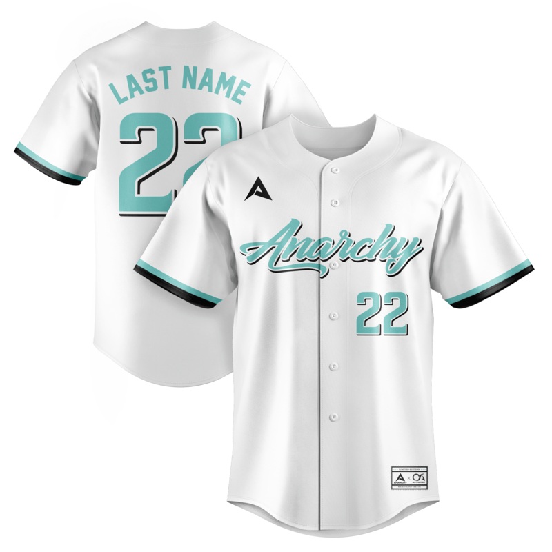 Anarchy Short Sleeve Full Button Jersey (Customized Buy-In) – White/Mint