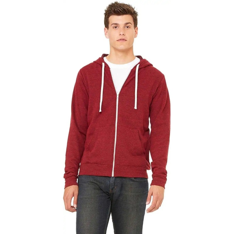 Bella + Canvas 3909 Unisex Triblend Sponge Fleece Full-Zip Hoodie – Cardinal Triblend