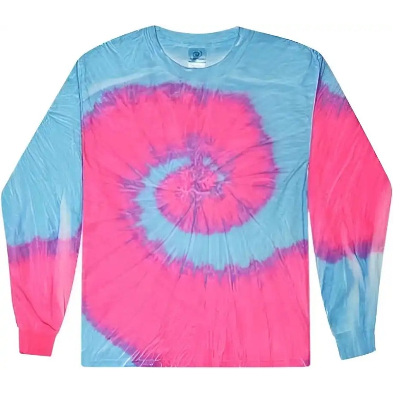 Colortone 2000Y Youth Tie-Dyed Long Sleeve T-Shirt – Flo Blue/ Pink