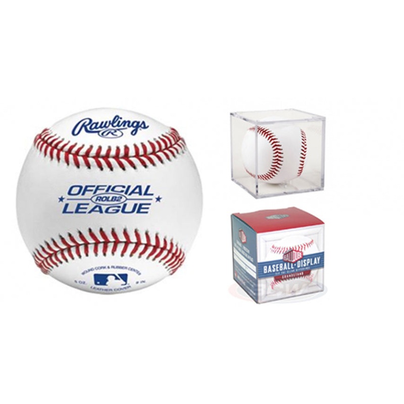 Honkbal + Display – Leer – MLB – ROLB2 – Official Size (Wit)