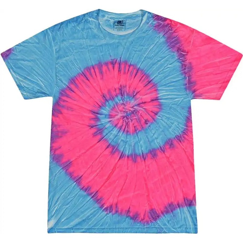 Colortone 1000Y Youth Multi-Color Tie-Dyed T-Shirt – Flo Blue/ Pink