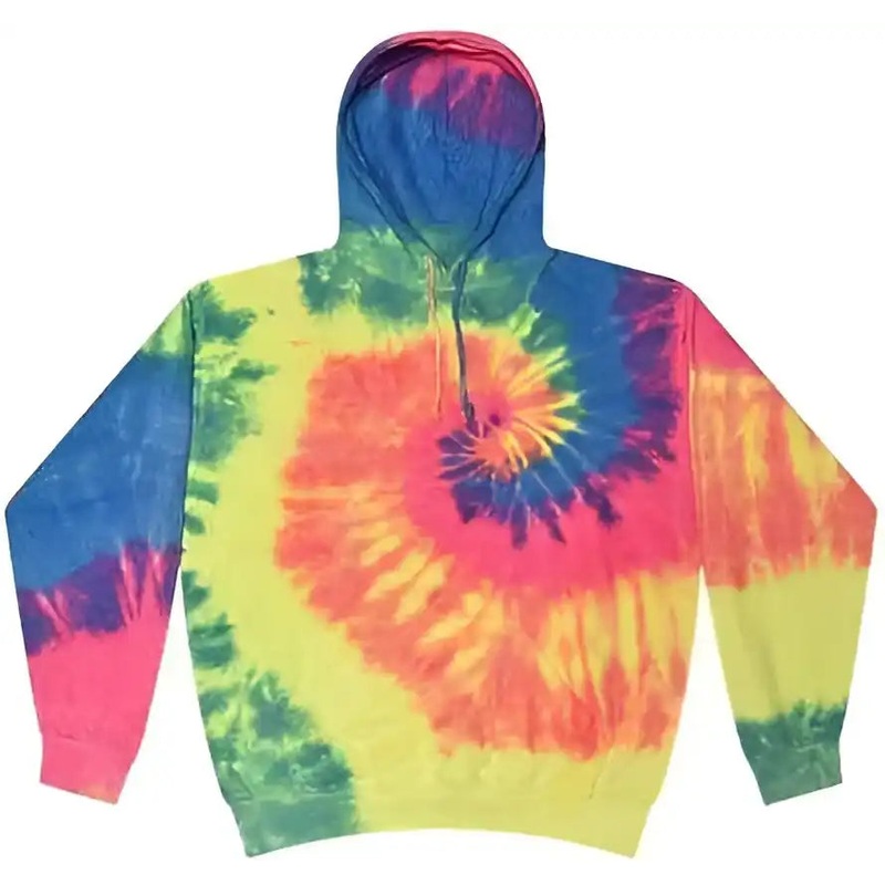 Colortone 8777Y Youth Tie-Dyed Hooded Sweatshirt – Neon Rainbow
