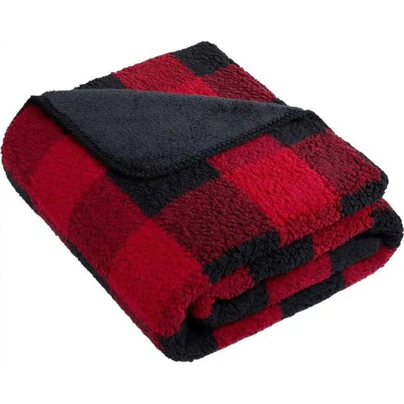 Port Authority BP48 Double-Sided Sherpa/Plush Blanket – Bk/RBflPld