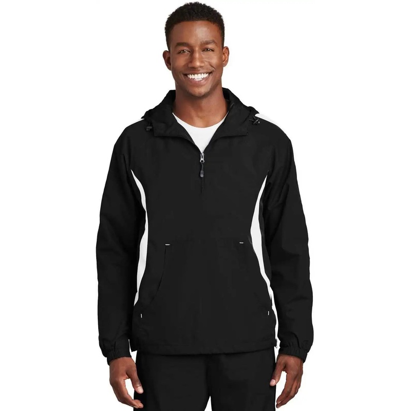 Sport-Tek JST63 Colorblock Raglan Anorak – Black White