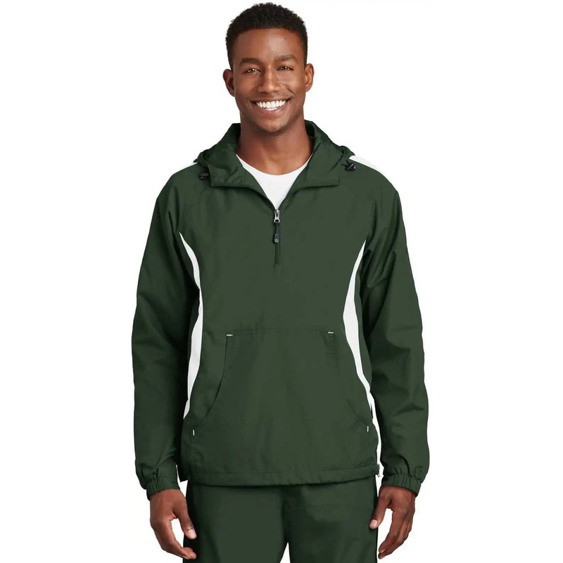 Sport-Tek JST63 Colorblock Raglan Anorak – Forest Green White