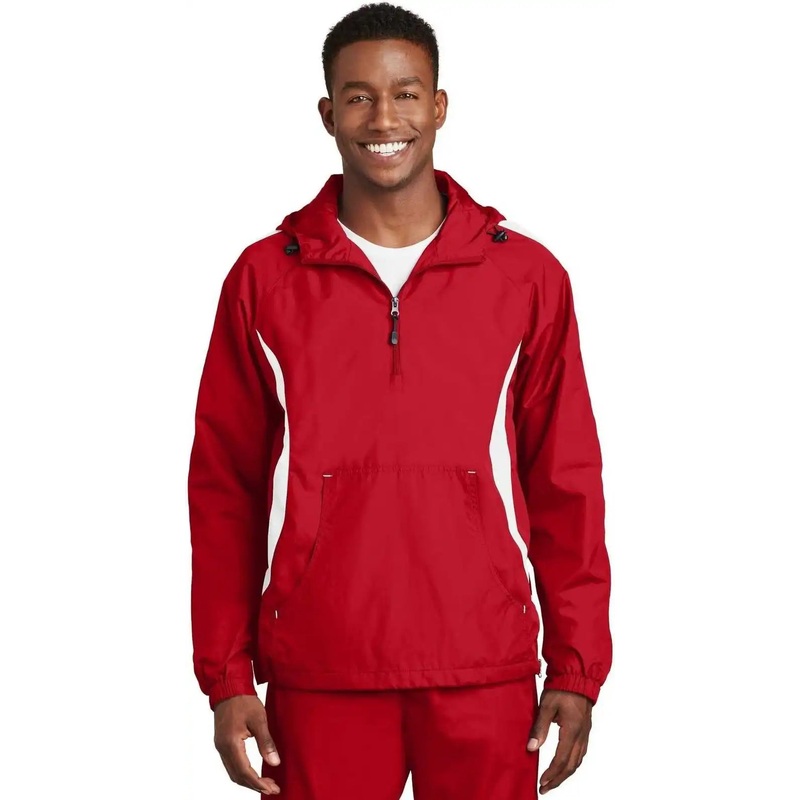 Sport-Tek JST63 Colorblock Raglan Anorak – True Red White