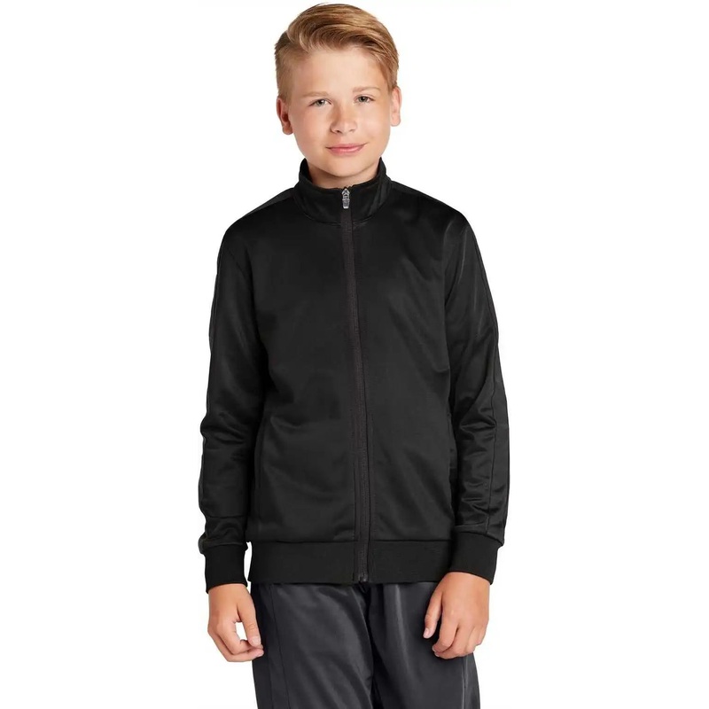 Sport-Tek YST94 Youth Tricot Track Jacket – Black Black