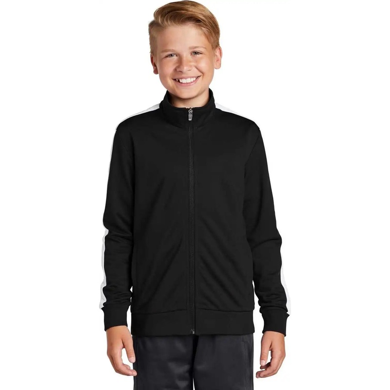 Sport-Tek YST94 Youth Tricot Track Jacket – Black White