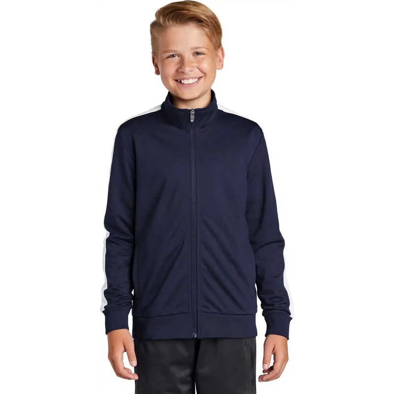 Sport-Tek YST94 Youth Tricot Track Jacket – True Navy White