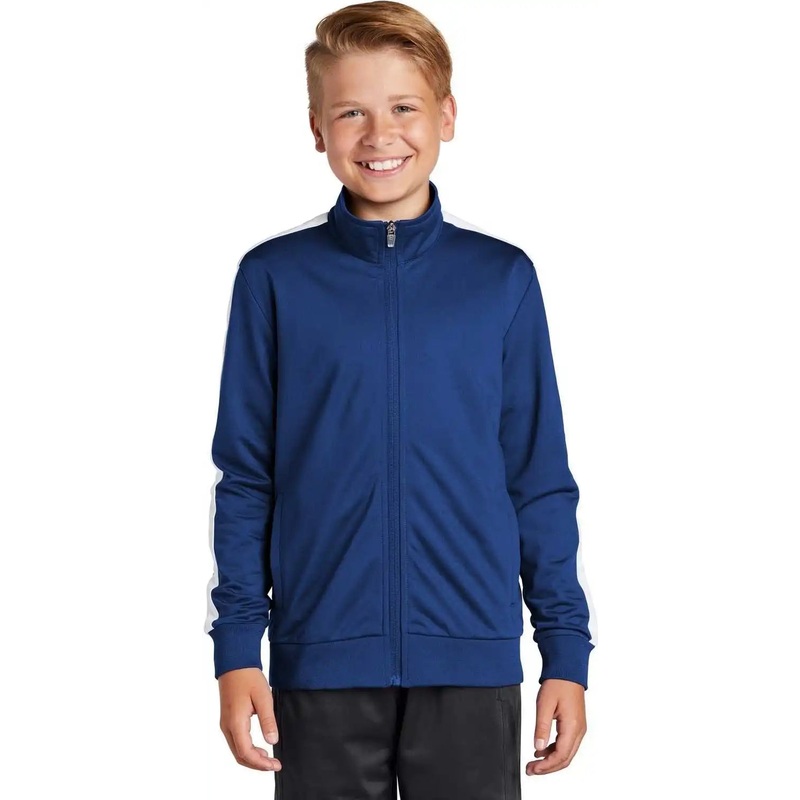 Sport-Tek YST94 Youth Tricot Track Jacket – True Royal White