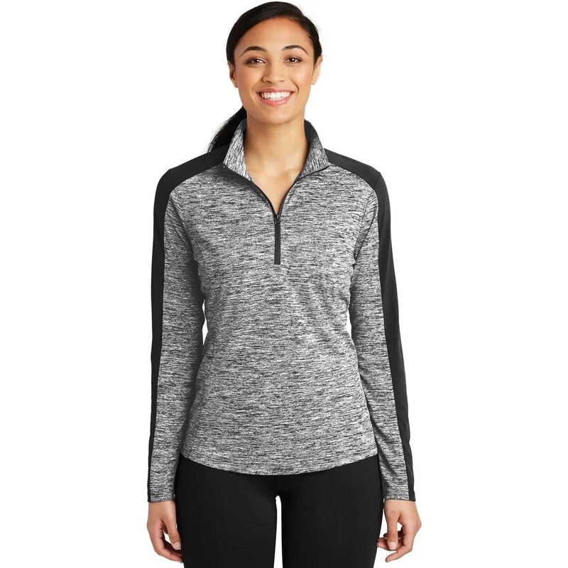Sport-Tek LST397 Ladies PosiCharge Electric Heather Colorblock 1/4-Zip Pullover – Black Electric Black
