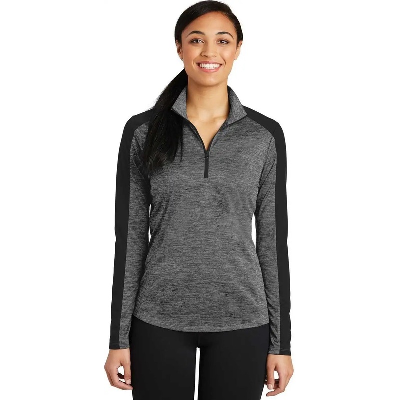 Sport-Tek LST397 Ladies PosiCharge Electric Heather Colorblock 1/4-Zip Pullover – Gray-Black Electric Black