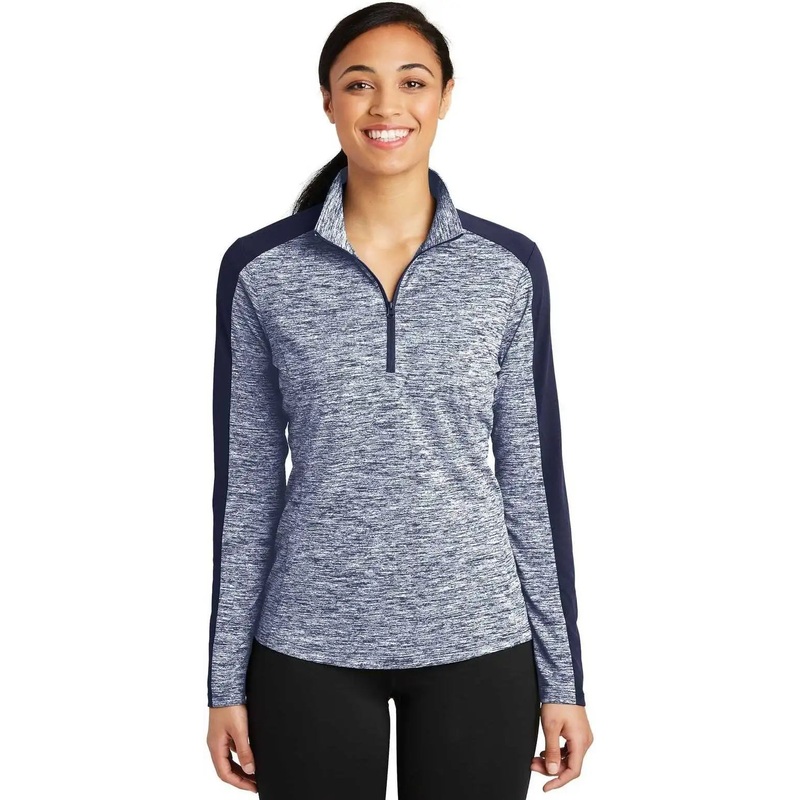 Sport-Tek LST397 Ladies PosiCharge Electric Heather Colorblock 1/4-Zip Pullover – True Navy Electric True Navy
