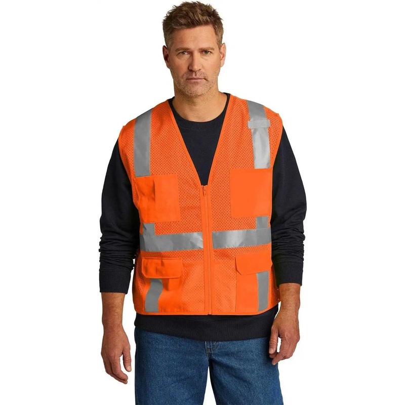 CornerStone CSV104 ANSI 107 Class 2 Mesh Six-Pocket Zippered Vest – Safety Orange