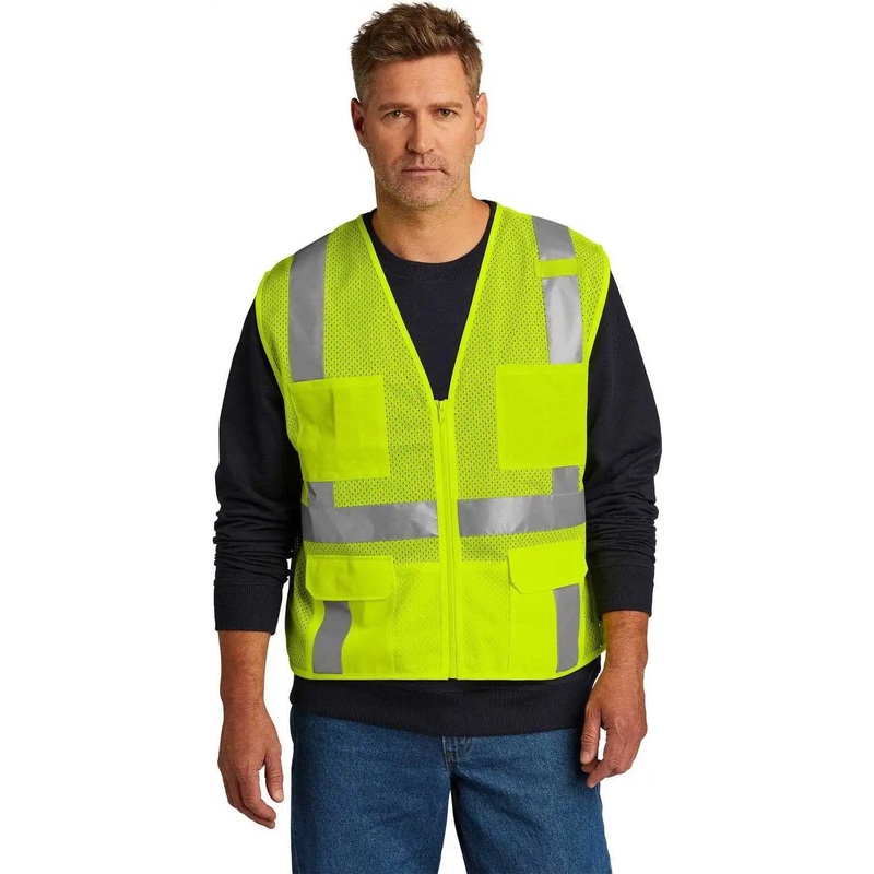 CornerStone CSV104 ANSI 107 Class 2 Mesh Six-Pocket Zippered Vest – Safety Yellow