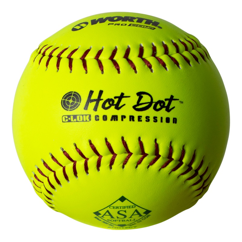 Worth 12 ASA Hot Dot 52/300 Slowpitch Softballs  – AHD12CY