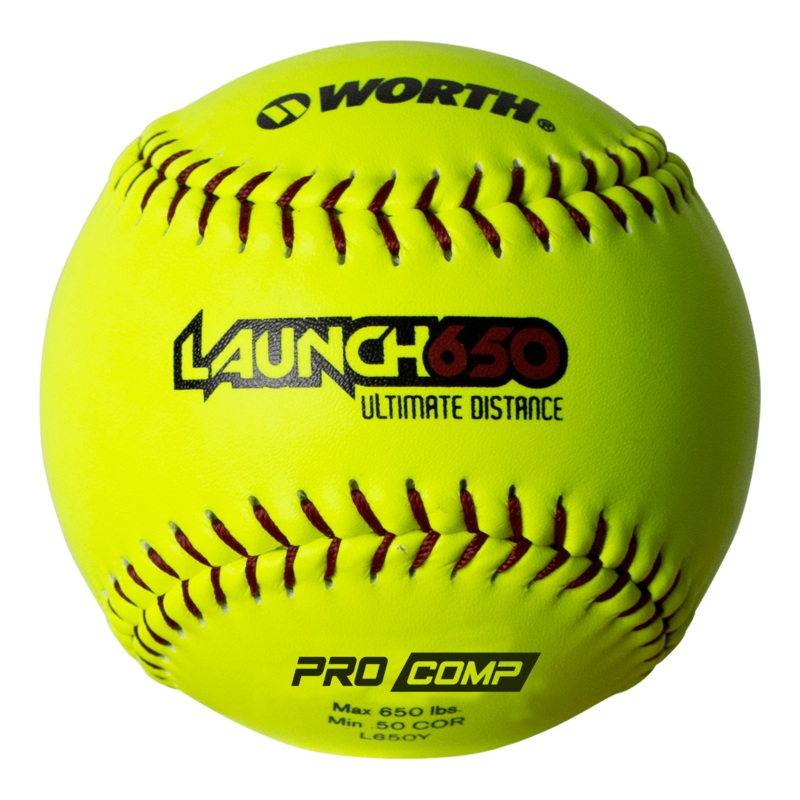 Worth Launch 650 Ultimate Distance 50/650 12 Slowpitch Softballs – L650Y