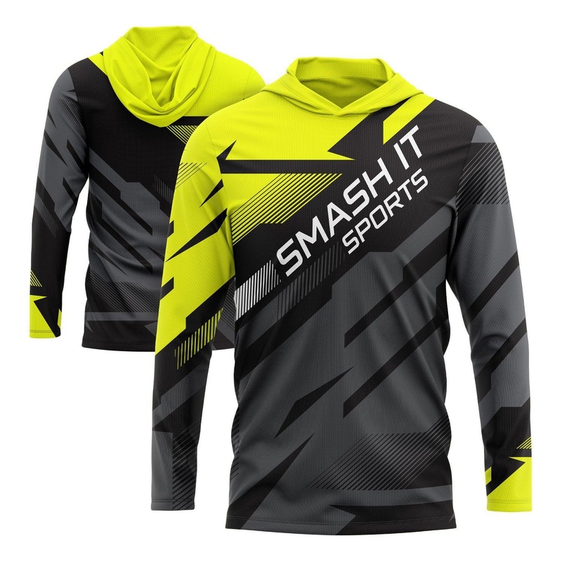 Smash It Sports Hooded Long Sleeve Tee – Black/Charcoal/Neon Yellow