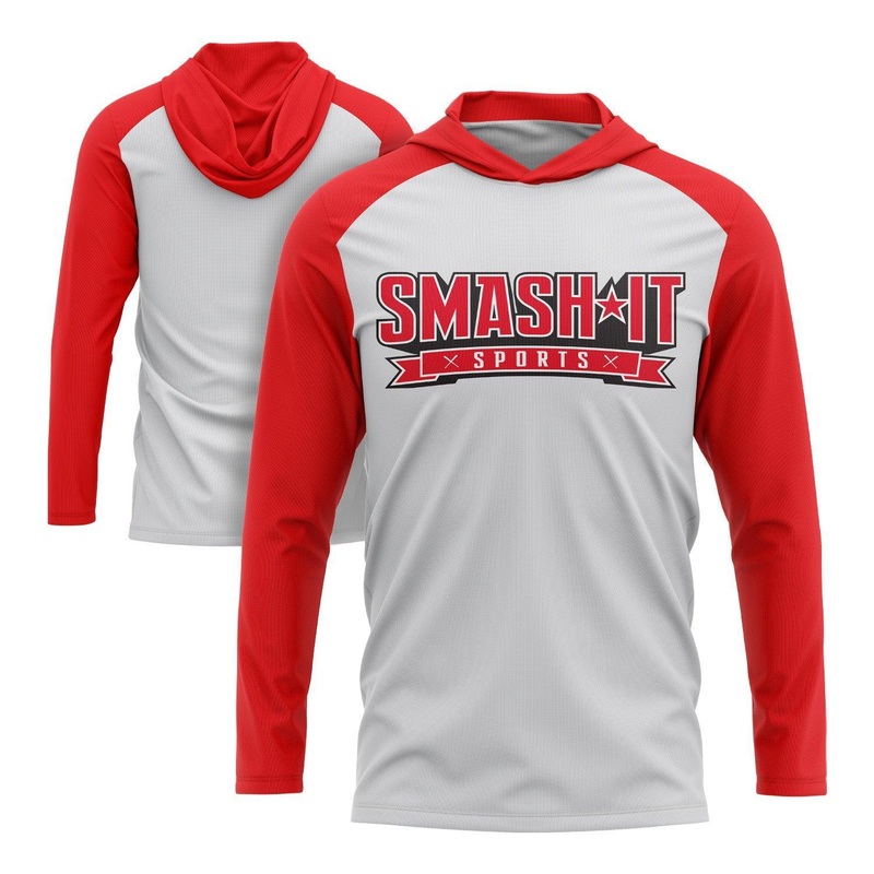 Smash It Sports Hooded Long Sleeve Tee – Red/White
