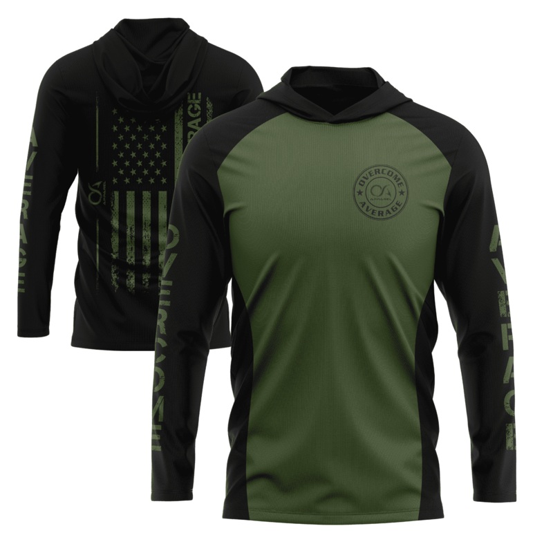 Overcome Average Hooded Long Sleeve Tee – Army Green/Black