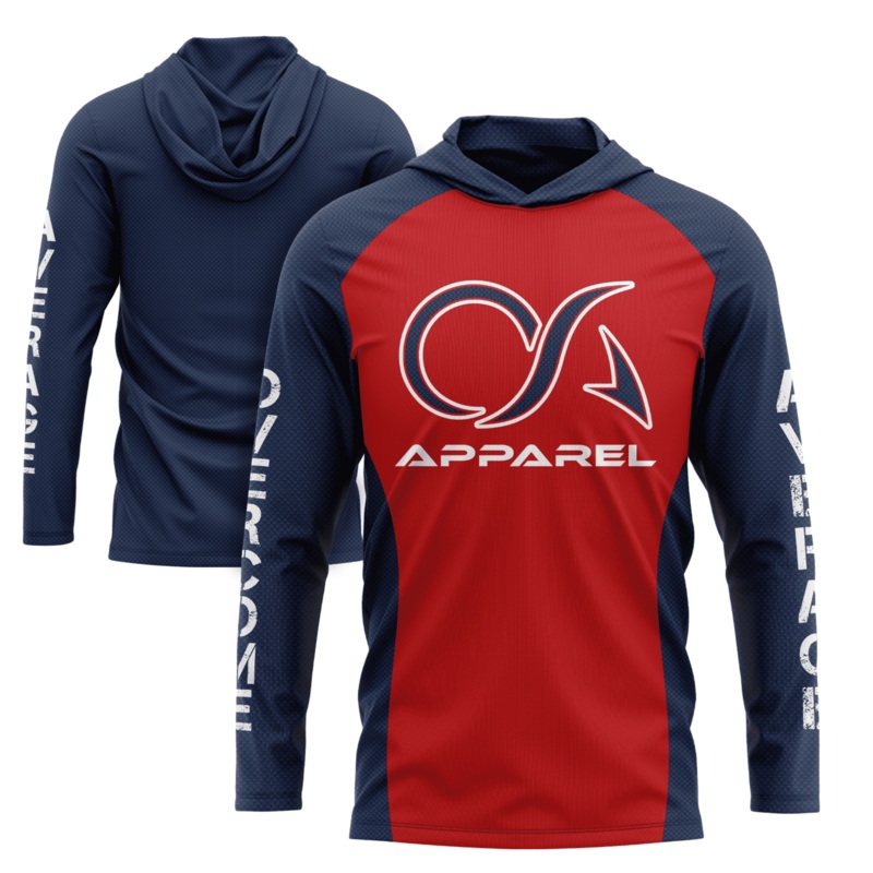 Overcome Average Hooded Long Sleeve Tee – Red/Navy Carbon Fiber