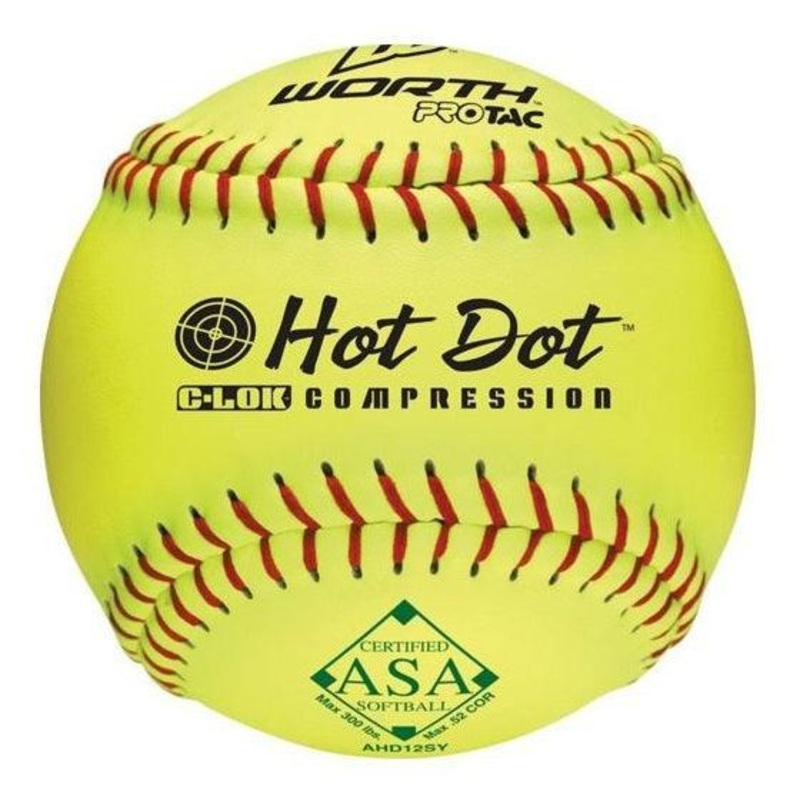 Worth 12 ASA Hot Dot 52/300 Slowpitch Softballs AHD12SY