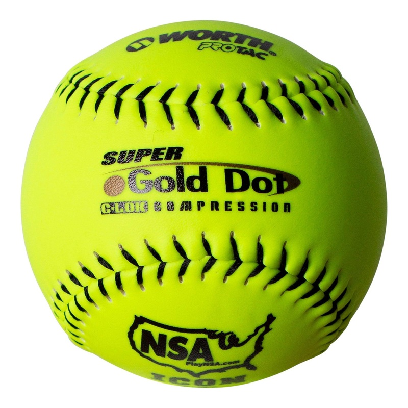 Worth Super Gold Dot 44/400 NSA 12 Slowpitch Softballs – NI12SY