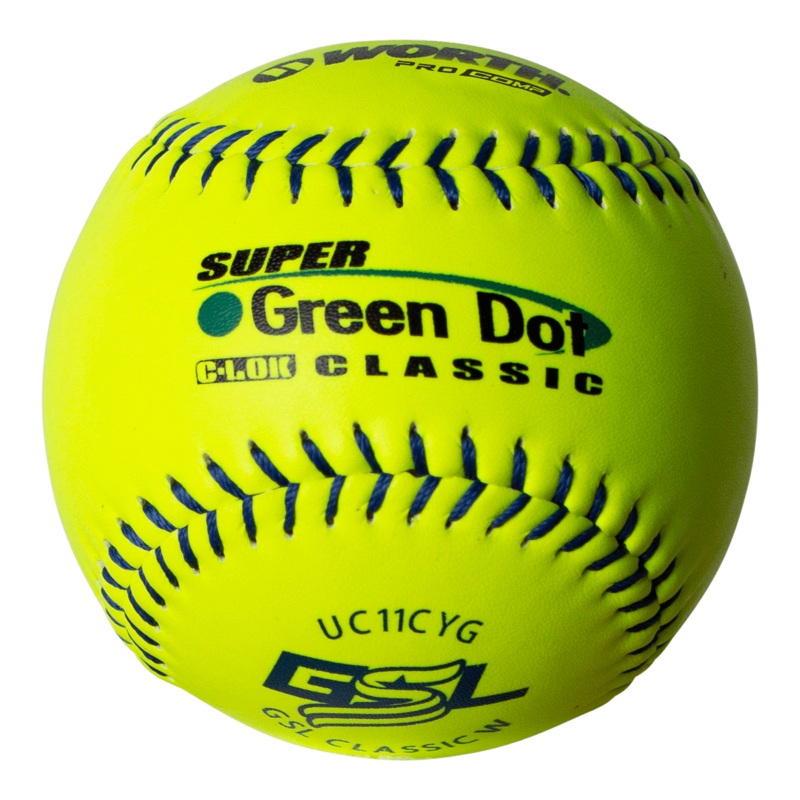 Worth Super Green Dot Class W Composite 44/400 GSL 11 Slowpitch Softballs – UC11CYG