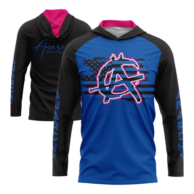 Anarchy Hooded Long Sleeve Tee – Black/Pink/Blue