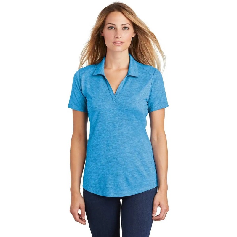 Sport-Tek LST405 Ladies PosiCharge Tri-Blend Wicking Polo – Pond Blue Heather